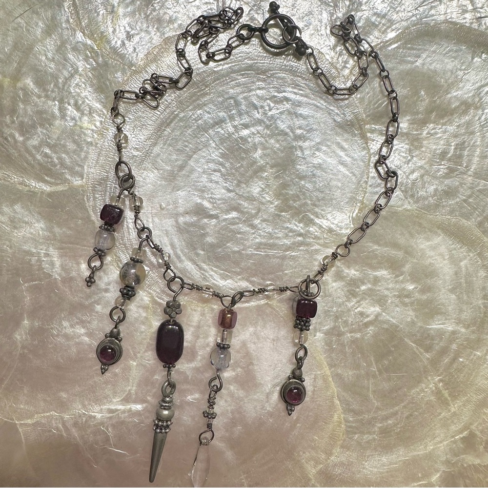 925 Sterling Silver glass and stone necklace